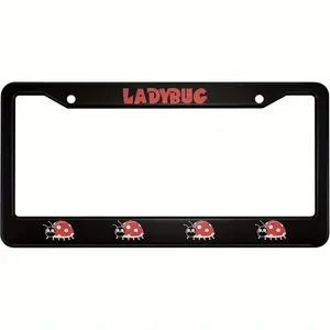 Ladybug Aluminum Alloy License Plate Frame - Red & Black Design with Four Crawling Ladybugs, Fit for US Standard Cars, Durable Metal Front Tag Holder for Women & Men (1pc), Car License Plate Frame, Playful Design, Sturdy Construction
