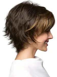 Women's Short Bangs Deep Wig, Curly Hair Synthetic Fiber Rose Net Cap Heat Resistant Fibers Daily Wear Cosplay Party Use Synthetic Wigs