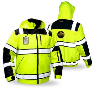 KwikSafety ENFORCER Safety Bomber Jacket (Detachable ID Pocket) Class 3 Menswear ANSI OSHA Compliant Hi Vis Reflective Gear - Model No.: KS5521