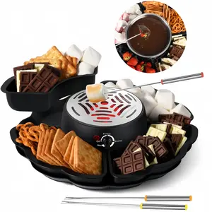 ONESHOW HOME 2 in 1 Smores Maker & Fondue Set Tabletop Indoor Kit with Temp Control 4 Trays 4 Forks Heated Bowl for Movie Night & Gifts