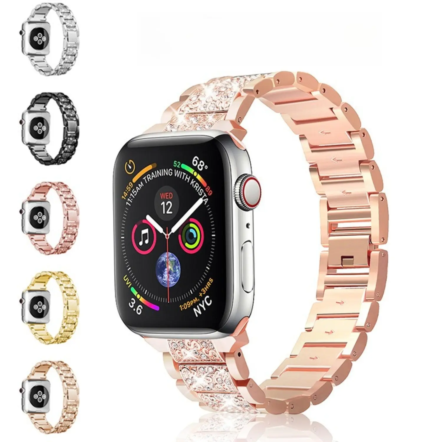 Apple Watch Band — Stylish Solid Stainless Steel Metal Band with Diamond Accents,summerwins