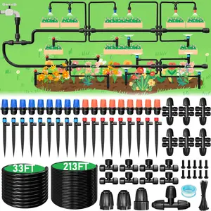 246FT Drip Irrigation System, Automatic Drip Irrigation Kit with 1/2" Main Tube & 1/4" Branch Tubing, Adjustable Drip Emitters, Garden Watering System for Flower Bed, Raised Beds, Lawn, Greenhouses