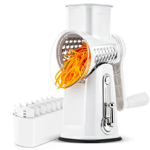 SUSTEAS Green Rotating Kitchen Cheese Grater Food Chopper with 5 Well-Designed Blades and Strong Suction Cup Base, Comes with 1 Blade Storage Box Utensil Vegetable Cutting Slicer Vegetable Fruit Cutter