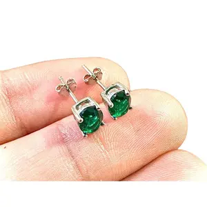 Oval Cut Emerald 925 Sterling Silver Stud Earrings