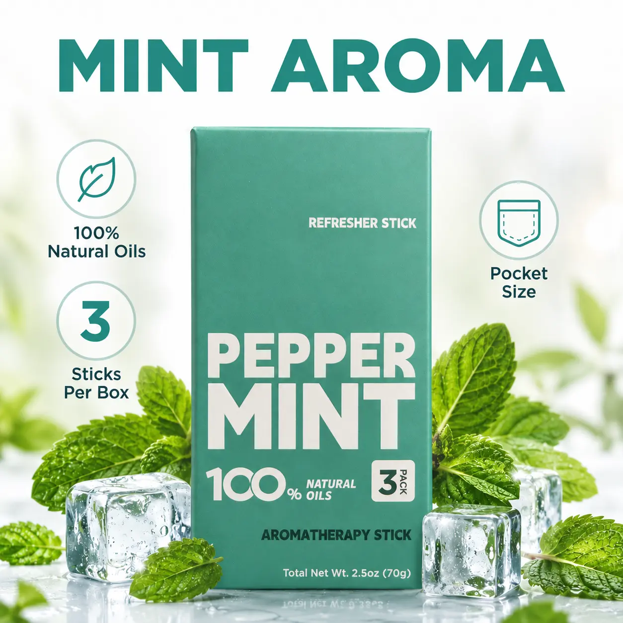 Refreshing Aromatherapy 3 Sticks per Box,  Refreshing Cooling Sensation I Portable for Daily Use Natural