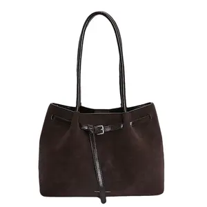 New Women's Vintage-Style Suede Tote Shoulder Bag with Buckle Detail — A Retro, Soft-Touch Suede Everyday Handbag and Elegant, Premium Hobo Bag with Tie-Up Accents.