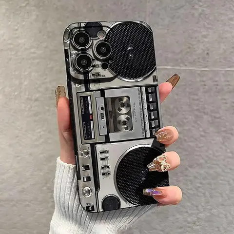 Vintage Cassette Tape & Astronaut-Themed Protective Shockproof Smartphone Case - Decorative Durable Transparent Slip-On Install No-Fuss Cover for iPhone 11-16 Series, Mobile Phone Accessories