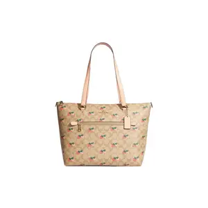 Coach Gallery 32 Classic Monogram Strawberry Print Coated Canvas and Leather Tote Bag for Women in Brown and Pink