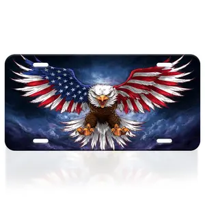 American Bald Eagle Flag License Plate USA Flag License Plate Patriotic Vanity Plate for Car Accessory Vanity Tag for USA Standard Size 12" X 6"