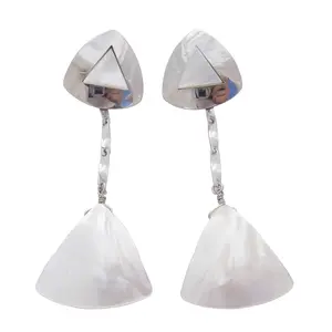 Anga silver and mother of pearl triangular geometric statement minimalist earrings