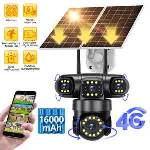 Solar-Powered 4-Lens AOV Security Camera - Supports 4G & WiFi, No Wiring Required, 24/7 Remote View, 360° Panoramic Surveillance, Color Night Vision, No Monthly Fees for Home & Yard Security
