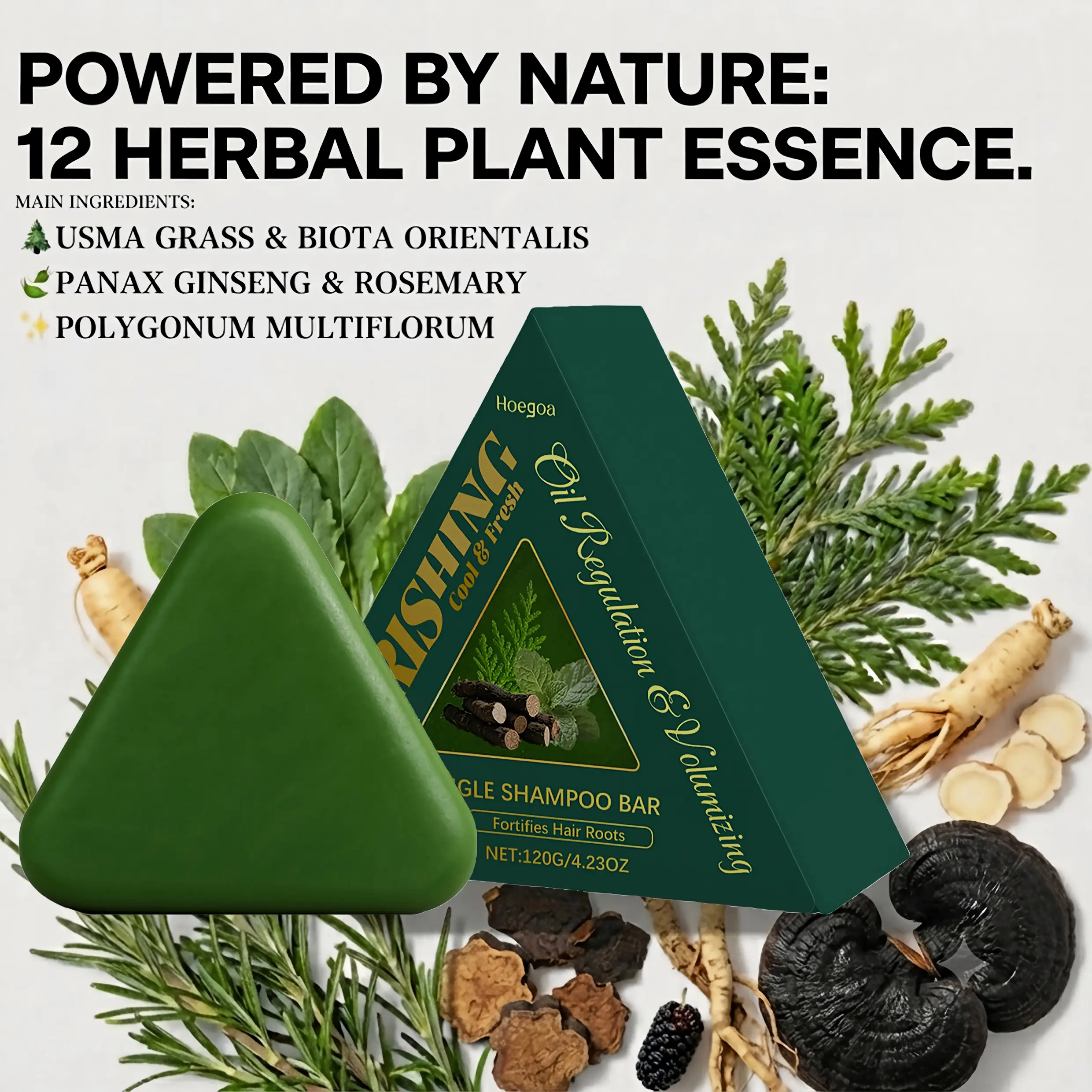 Hoegoa Triangle Nourishing Shampoo Bar(120g)Volumizing Wash For Thin-Looking Fine Flat Hair | Oily Scalp Detox | anti-dandruff anti-itch oil contro l Root Volume & Breakage Relief | Sulfate-Free Botanical Blend | Summer Care Essential