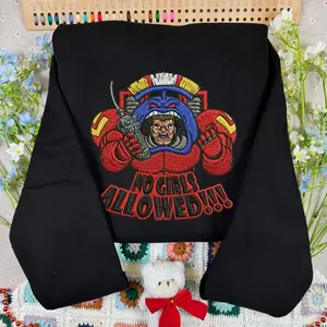 No Girls Allowed Embroidered Hoodie Sweatshirt, Space King Cap Sci Fi Parody Cartoon Fan Gift.