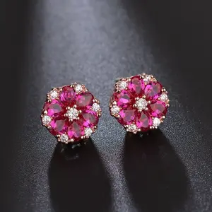 Flower Earring Pear Cut Green Emerald Pink Sapphire Earring Stud in 925 Sterling Sliver Needle Stunning Earrings Daily Earrings