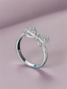 Classic Bow Eternal Love Knot Promise Ring Elegant Bow Statement Wedding Ring Cubic Zirconia Bow Ring Lovely Round Engagement Ring