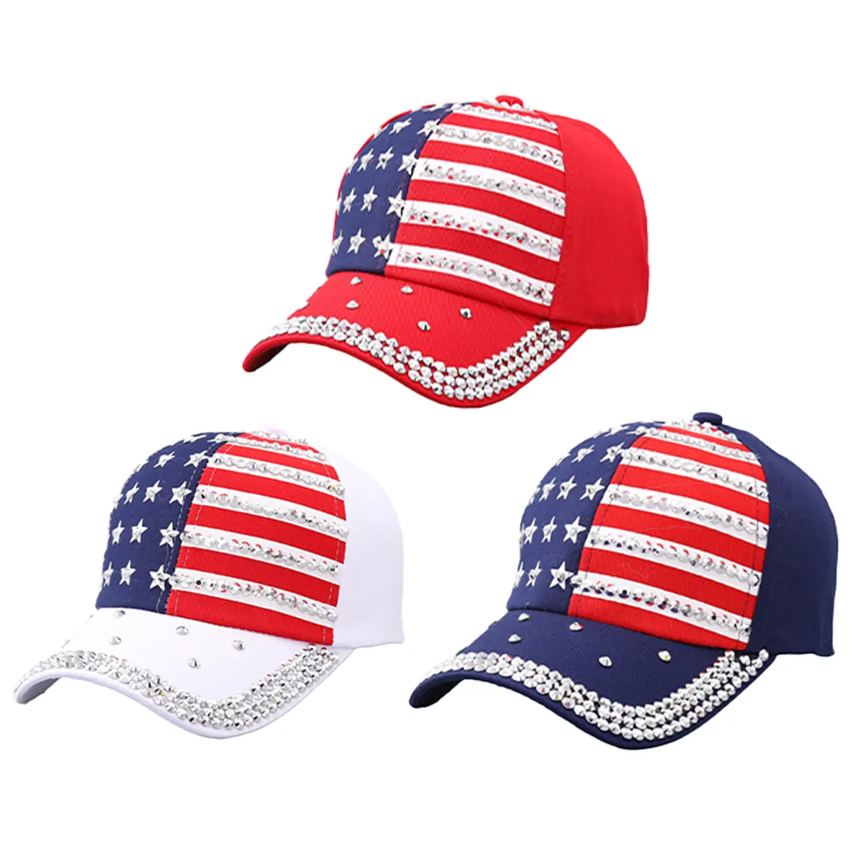 Women's Leisure Rhinestone Hip Hop Cap USA Glitter Baseball Caps Adjustable American Flag Hat Dandy Hats Hat Barbas Slash Hat Phrygian Cap