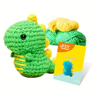 1set Crochet Kit For Beginners With Easy Peasy Yarn, Knitting Kit With Step-by-Step Video Tutorials, Beginner Crochet Kit For Adults- Green Dinosaur
