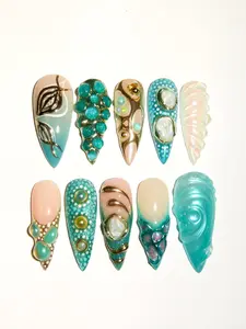Siren Hand-Painted Nails - Custom Press-On nails with Application Kit for Secure Fit