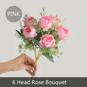 Simulated 6 Head Rose Bouquet, Home Decoration Fake Flowers, Wedding Bride Holding Flowers, Living Room Decoration Flower Arrangement Ornaments