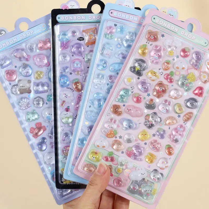 Cute 3D Cartoon Adhesive Stickers - 2-Pack Random Hue Character-Based Animal Designs, DIY Craft Embellishment for Scrapbooking, Toys, Bags