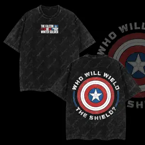 Superstyle The Falcon and the Winter Soldier "Who Will Wield The Shield?" MCU Comic Double Printed Oversize Lightweight Acid Washed Tee TV Series Graphic Design Unisex Top Cotton Streetwear T-Shirt Clothes Menswear Womenswear