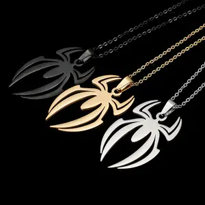 Spider Necklace For Men Women Titanium Stainless Steel Gold Silver Black Cuban Chain Paperclip Chain Lightweight Trendy Cool Goth Spider Pendant Necklace For Teen Halloween Non Tarnish Jewelry y2k Stylish Unique Accessories Birthday Gifts With Gift Box, M