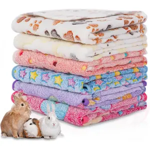 6 Pack Guinea Pig Cage Liner, Washable Guinea Pig Fleece Blankets Beding Accessories, Flannel Throw Warm Sleep Mat, Pet Pee Pads for Small  Hamster  Puppy  (Light Color, 26x14 Inch)