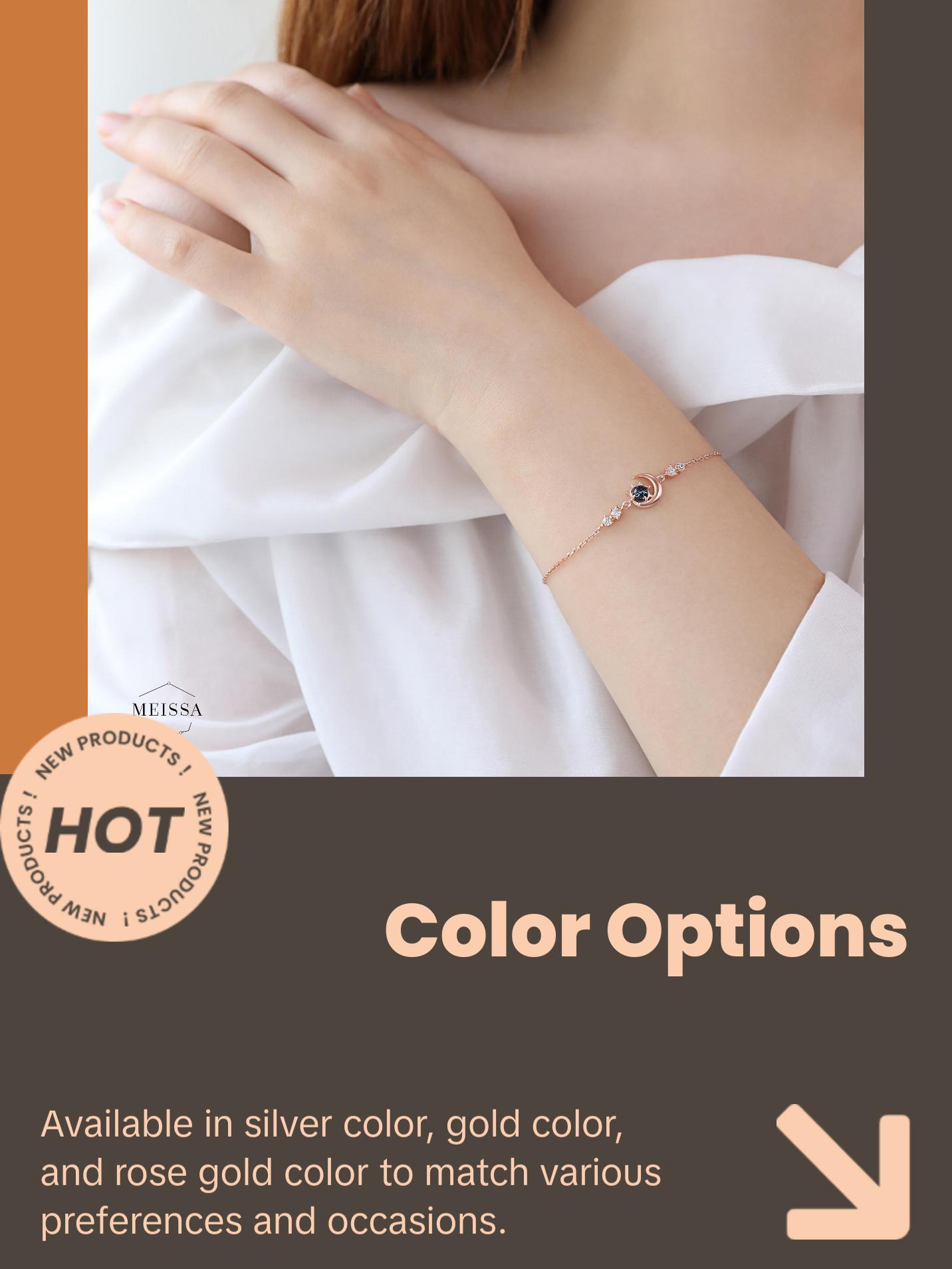 Dainty Crescent Moon Bracelet, 925 Solid Sterling Silver Unique Elegant Blue Purple Opal Stone Moon Bracelet, Rose Gold & Gold Celestial Moon Bracelet Cute Gift for Her Mom Sister Girlfriend Graduation Christmas Birthday