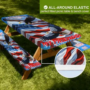 3pcs Patriotic Flag and Eagle Design Tablecloth Set for Parties Camping and Yard American Style Table Cover Ideal for Home Decor Enhances Patriotic Ambiance Outdoor Tablecloth Elastic Stretchable