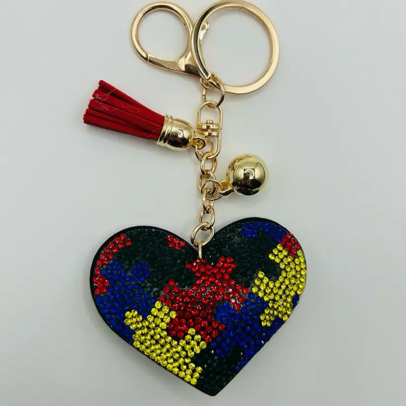 Cute Autism Awareness Rhinestone Keychain - Everyday No-Fuss Fashion Accessory, Costume Jewelry Bag Charm, Split Ring, Choking Hazard Is A Small Ball
