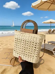Women's Fashion Minimalist Casual Vintage Solid-Color Tote Bag Straw Handbag Perfect for Daily Commuting, Outings, Travel, Vacations, and Gifts Essential Women's Shoulder Bag