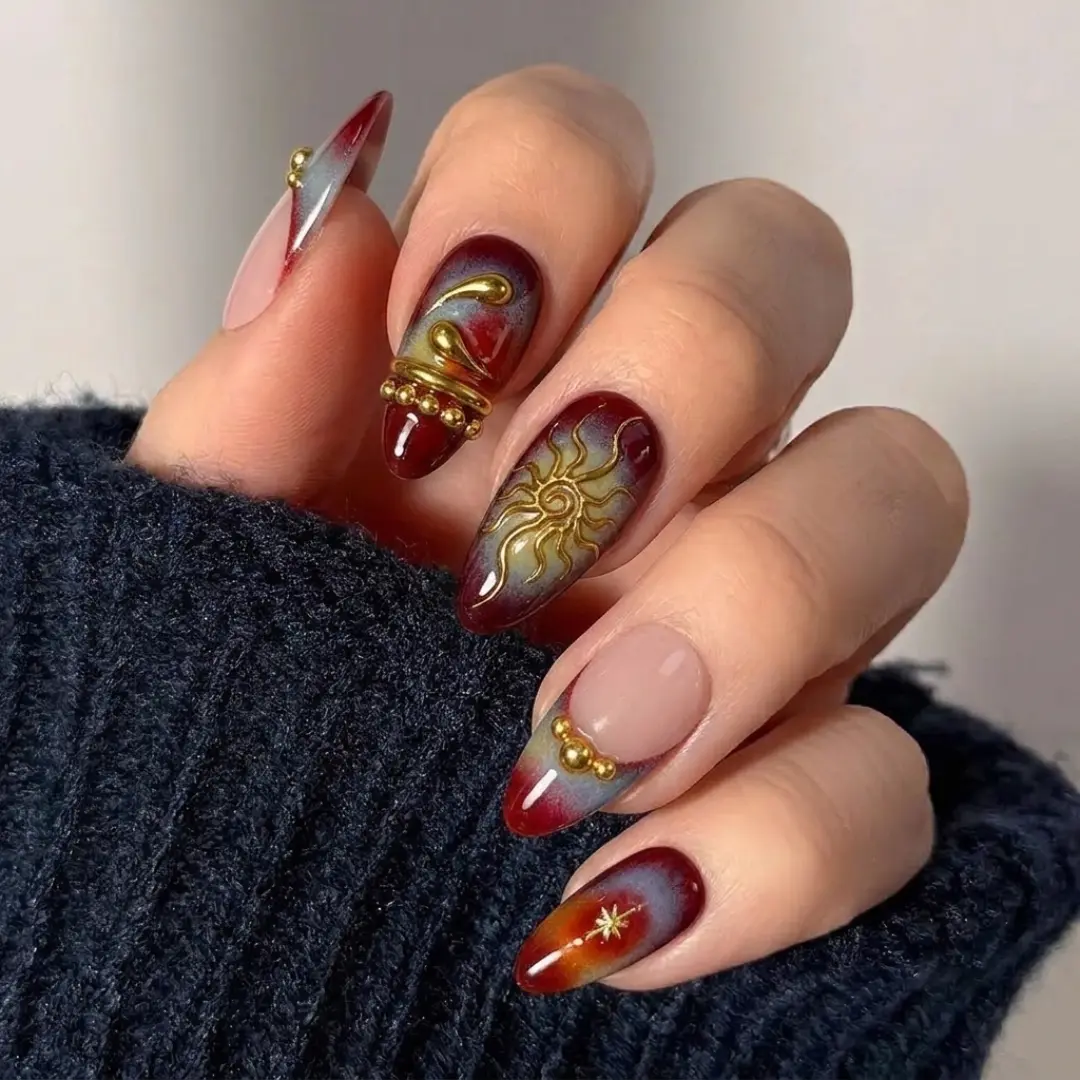 [Made To Order] Cyber Y2K Press On Nail Set - Silver Chrome & Gold Metallic 3D Gel Nails