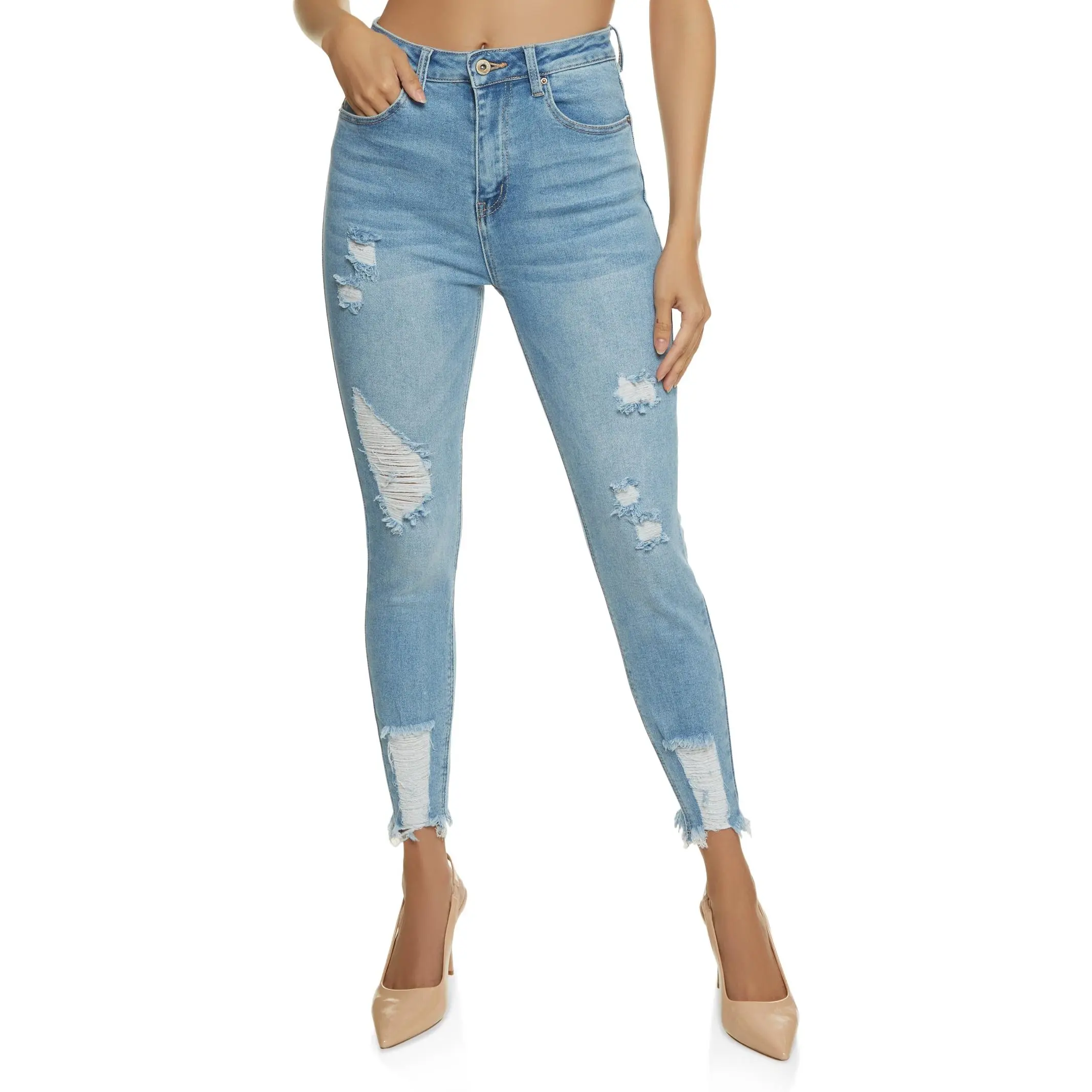 WAX Distressed Frayed Hem Skinny Jeans