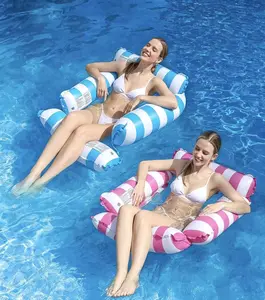 2PCS-- 4-in-1 Water Hammock Pool Float Chair with Cooling Mesh Seat,Adult Inflatable Pool Floats Portable Floating Lounge Raft for Swimming Pool, Lake, Beach, Hot Tub & Summer Vacation(Blue+Pink)