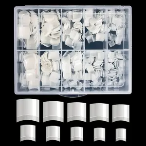 Short nail tips-buqikma 500PCs French short style nail tips natural acrylic nail tips 10 sizes false nail for nail salon (natural) Nailcare