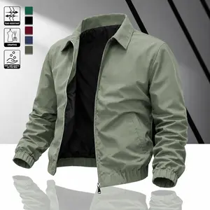 Jackets for Men Zip Up, Casual Turn Down Collar Jacket, Vintage Streetwear Coat for Spring Fall   Customized Personalized Basic Fashion Menswear Stylish windbreaker jacket