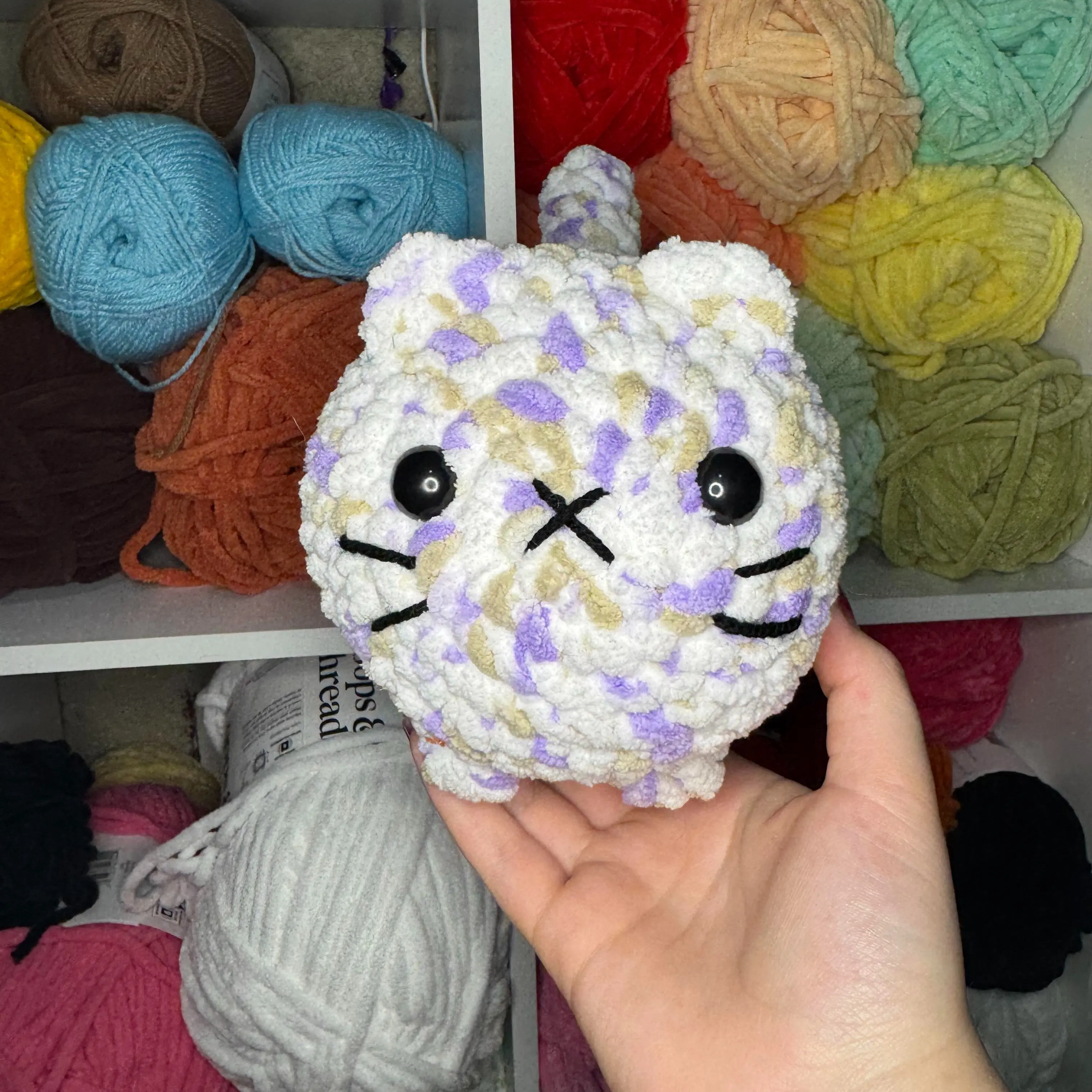 Crochet Purple and brown spotted loaf kitty