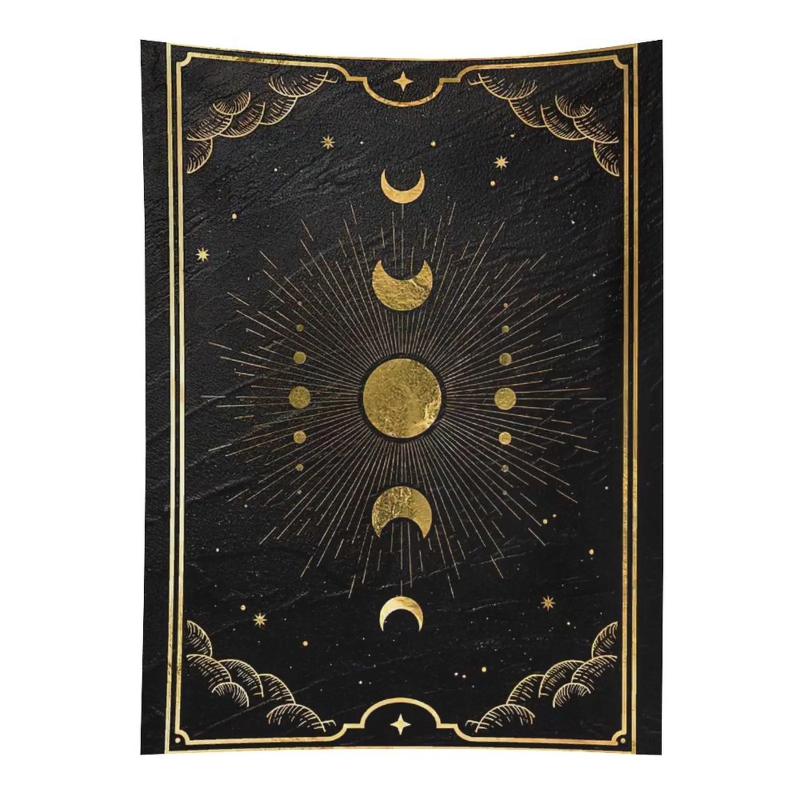 Black Gold Moon Phase Tapestry Celestial Sunburst Astrology Wall Hanging Decor