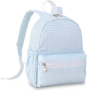 Toddler Backpack for Girls or Boys Ages 2-4, 12” Kids Preschool Gingham Bookbag, School Bag for Daycare Kindergarten Travel(Blue Gingham)