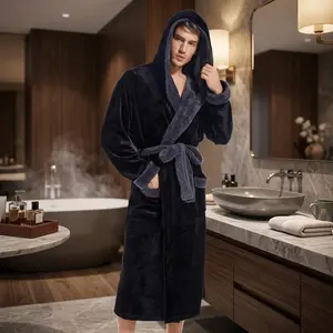 Men's Plush Long Hooded Bathrobe - Cozy Warm Fuzzy Spa Robe with Pockets, Soft Comfortable Loungewear for Home Relaxation After Shower Bath, Perfect Gift for Him