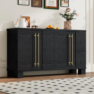 [Bellemave]Sideboard Buffet Cabinet with Storage, Wood Sideboard with Adjustable Shelves and Gold Handles for Kitchen, Dining Room and Living Room (Black)