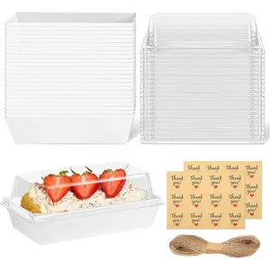 6 x 3 Inches To Go Dessert Boxes with Clear , 50 Pack Small  Boxes Paper Charcuterie Containers for 2 Cupcakes, Muffins, Sandwich, Strawberries (White)