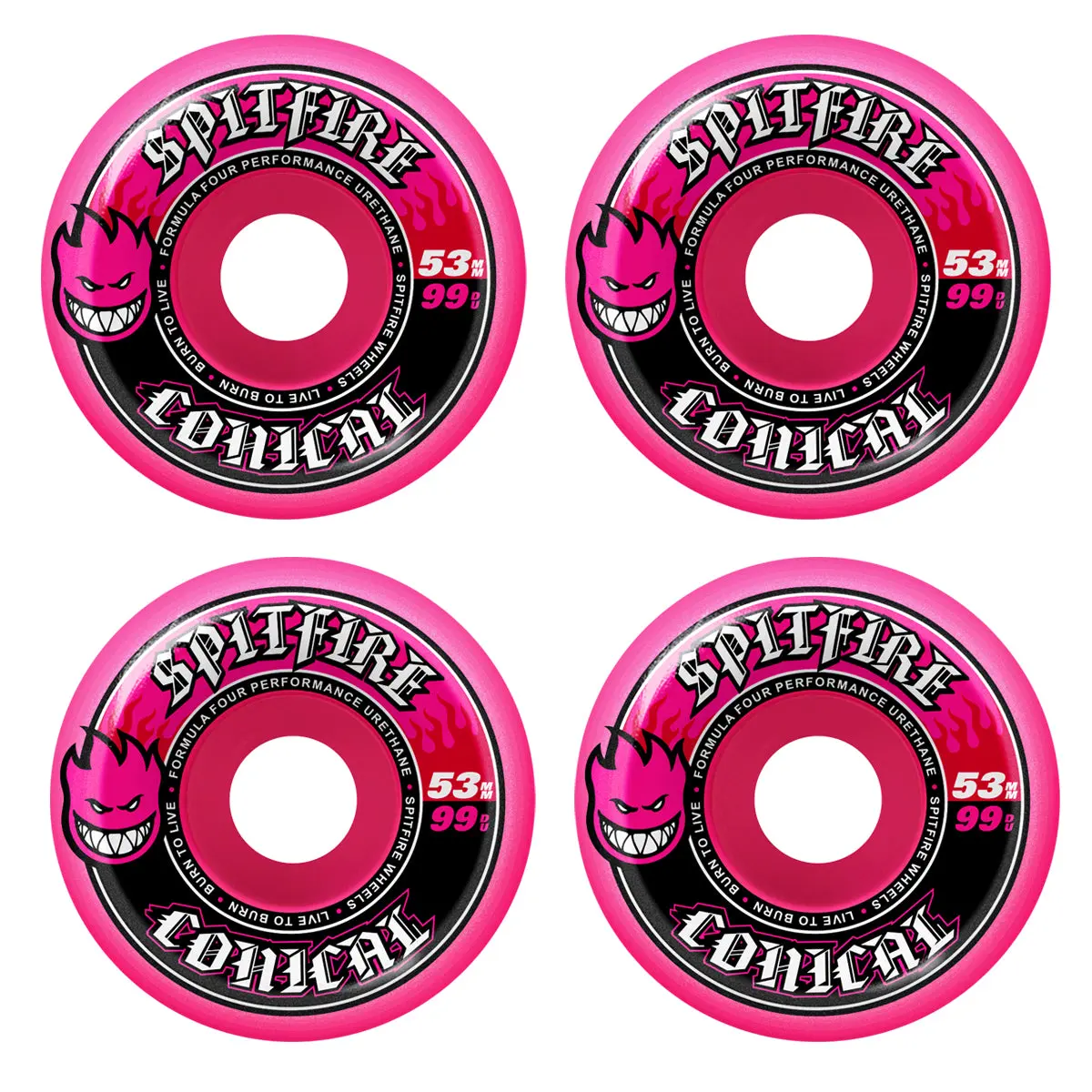 Spitfire Skateboard Wheels 53mm F4 99A Team Conical Colors Pink