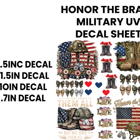 HONOR THE BRAVE MILITARY UV DTF DECAL SHEET