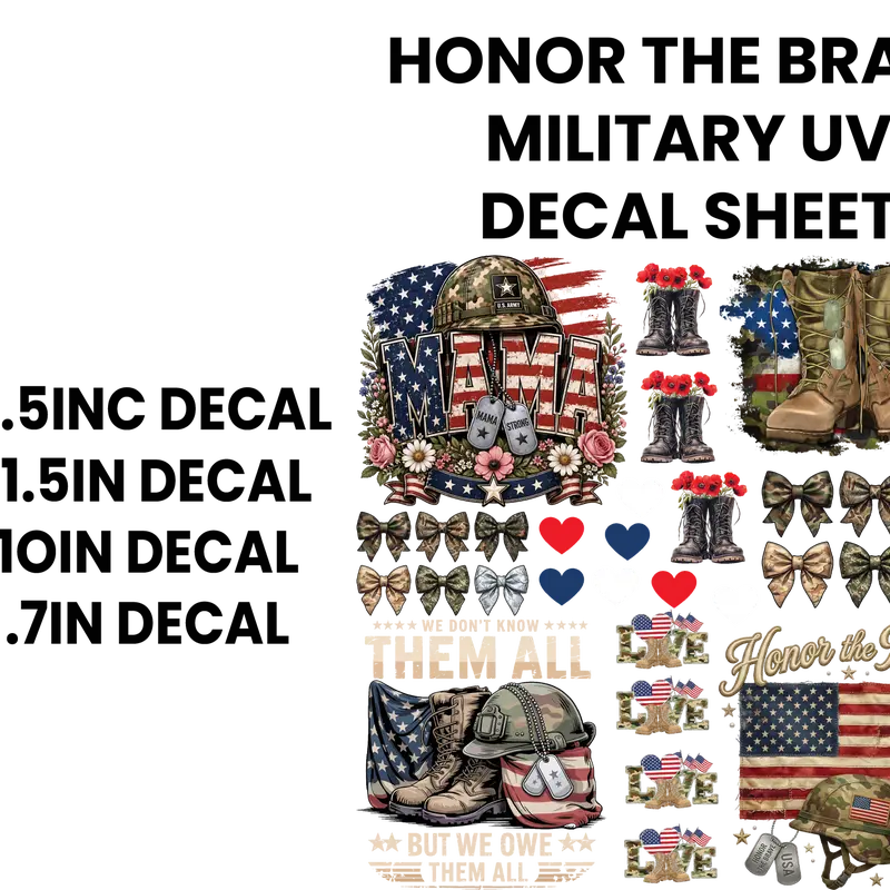 HONOR THE BRAVE MILITARY UV DTF DECAL SHEET