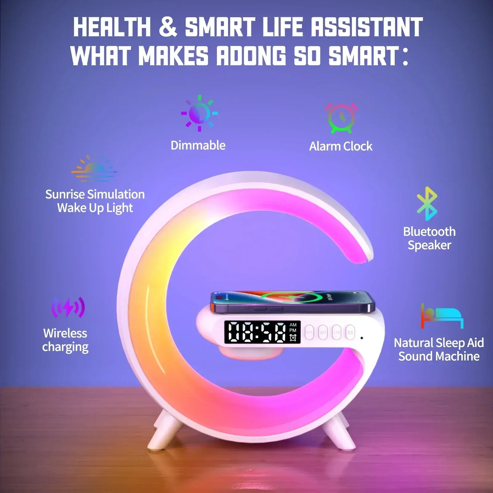 Multifunction Wireless Charger Stand Pad RGB Light Alarm Clock Speaker For  Fast Charging Dock Station