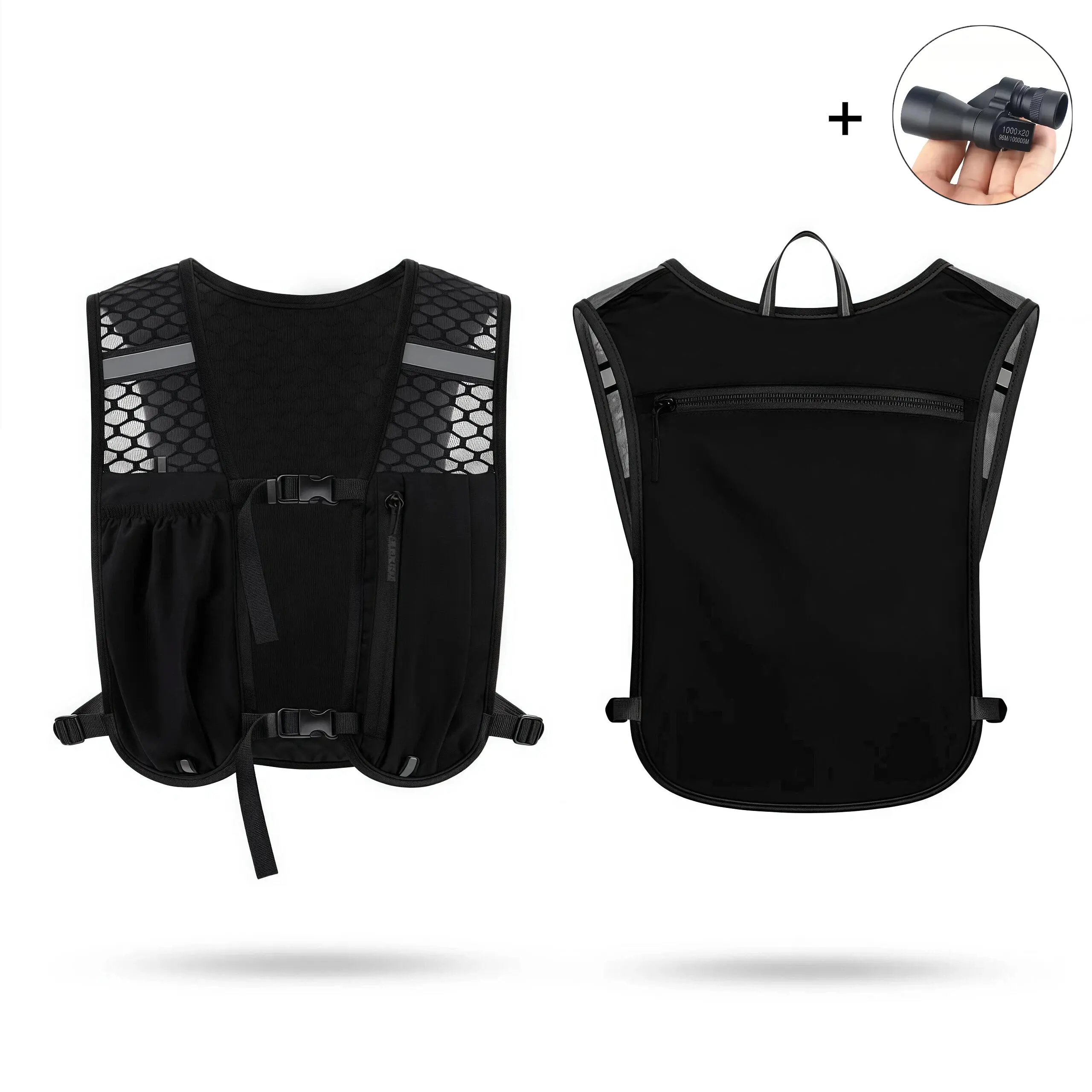 Running Vest Backpack + Mini Telescope Running Hydration Vest Backpack for Men Women Breathable Mesh &  with Water bottle pocket Phone pocket Adjustable Reflective for Hiking Cycling Outdoor Activewear Insulated pack