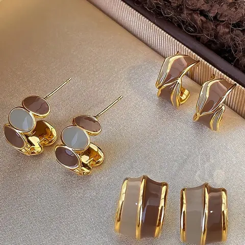 Women's French Style Elegant Stud Earrings Set, Vintage Geometric Design, Casual Daily Wear Jewelry for Fall & Winter Seasons, Versatile Earrings, Earring Stacking Set, Ear Studs, Stud Earring Pack
