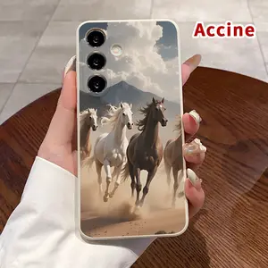 Straight Edge Phone Case Compatible with Samsung Galaxy S26 S23 Ultra S24 Plus S25 S22 Edge Horses in Freedom Pattern Pocket-Friendly Shockproof Silicone Protective SoftCase