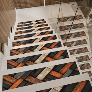 15pcs Vintage Art Wood Grain Stair Mats, Non-Slip Durable Quiet Protection, Safety Anti-Skid Stair Pads for Home Decor